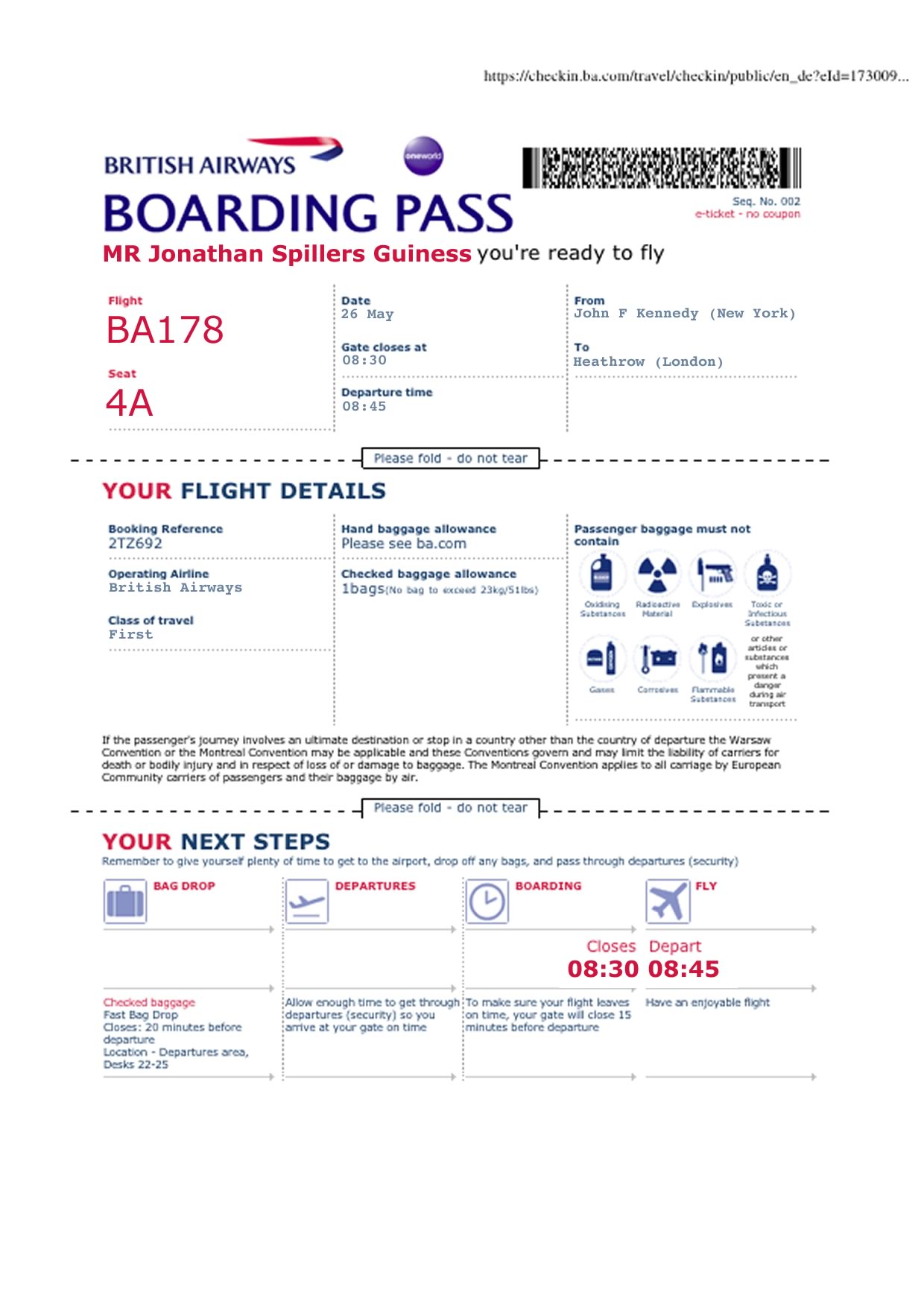 Installation artefacts: Joanthan’s e-ticket/boarding pass | MA Interactive ...